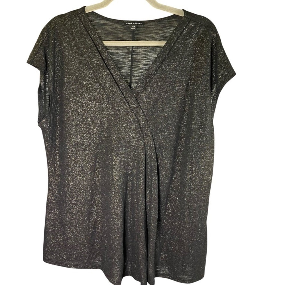 Lane Bryant Black Gold Metallic Sparkle‎ Surplice V Neck Plus Size Top